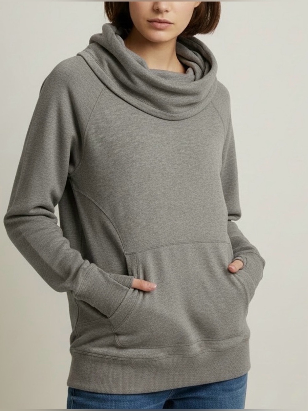 L.L. Bean Women’s Taupe Heather Fleece Cowl-Neck Pullover(XS)